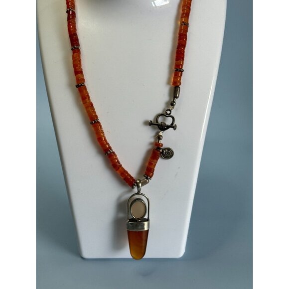 Unbranded Jewelry - 925 Sterling Silver Carnelian Beaded Moonstone Opal Pendant Necklace 15"